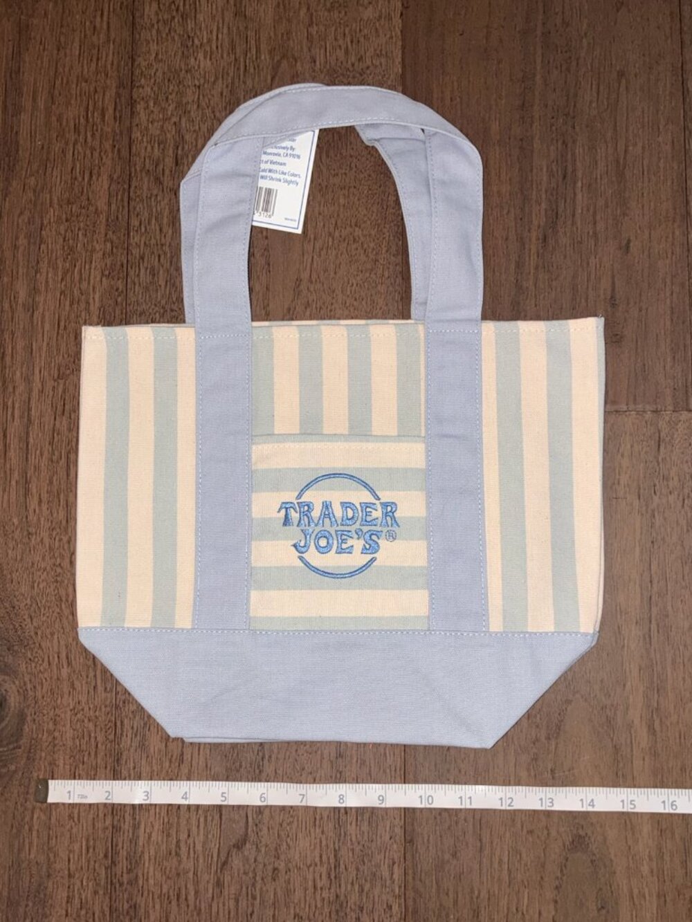 NWT Trader Joe's Striped Mini Canvas Reusable Tote Bag -Blue